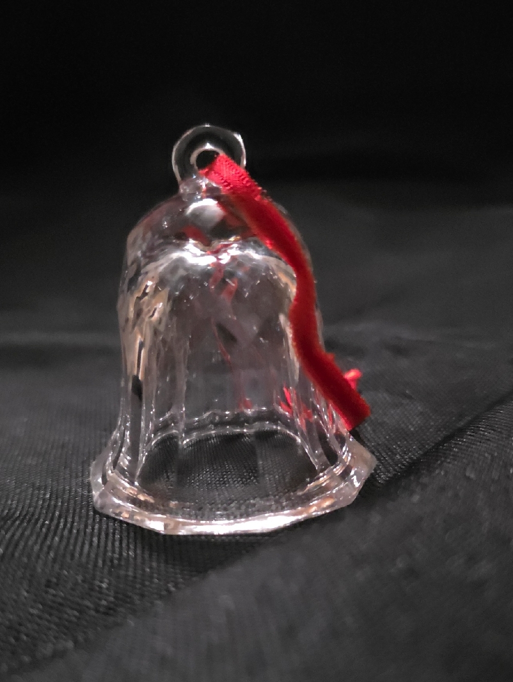 Clear Glass Bell Ornament with Red Ribbon